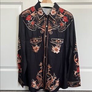 Embroidered Black Floral Men's Shirt